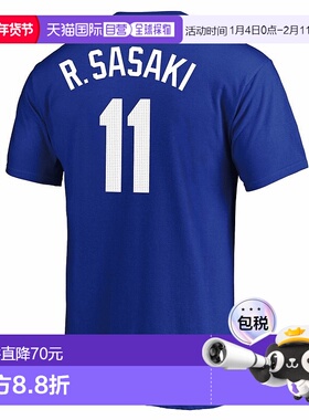 日本直邮MLB 佐々木朗希名字与号码蓝色男士棒球 T 恤 [ML0125SS0