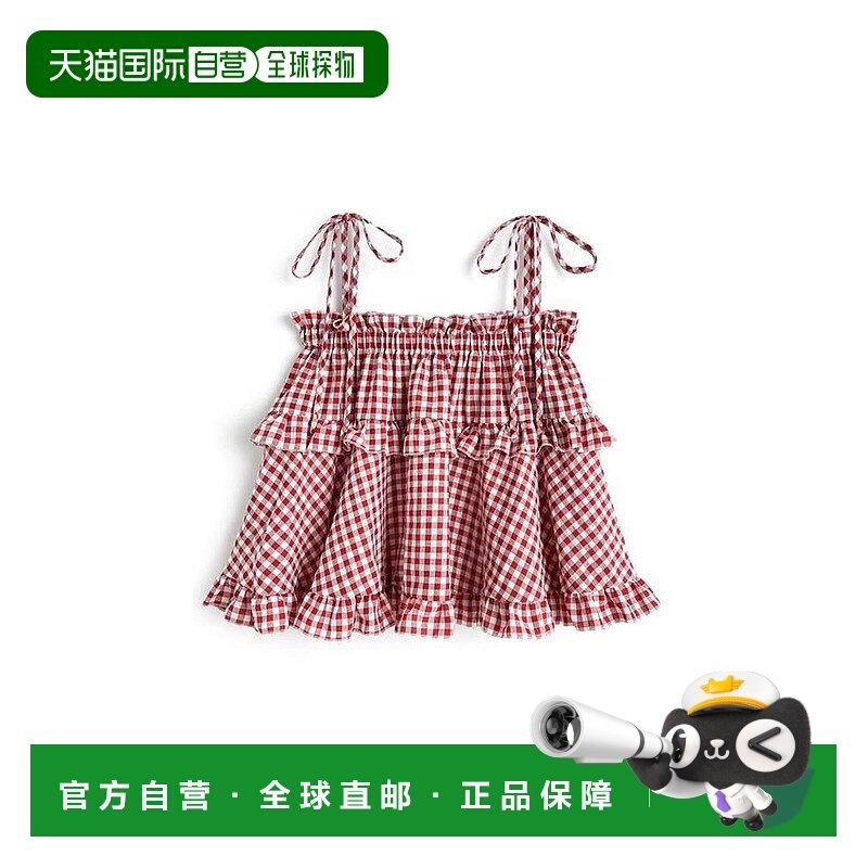 日本直邮日潮 GRL 格子纹蝴蝶结肩带喇叭裙吊带衫  sd113