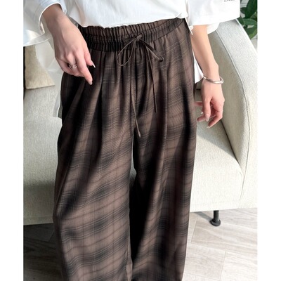 1h可退 日本直邮classicalelf女装宽松慵懒风渐变格纹阔腿裤 ce10