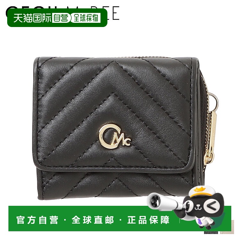日本直邮CECIL McBEE 女士绗缝三折钱包带拉链设计黑色和米色CM12