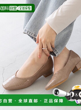 【日本直邮】Menue menue V 型剪裁方头粗跟高跟鞋 (1037 Greige