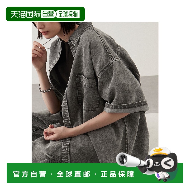 日本直邮Alfred Alex 男女同款复古加工宽松短袖牛仔衬衫  AAsh12