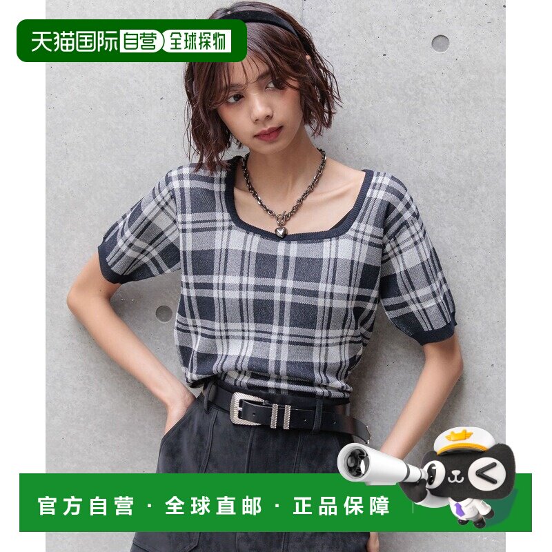 1h可退 日本直邮PAGEBOY 女装 复古格纹短款针织套头衫 柔软纱质