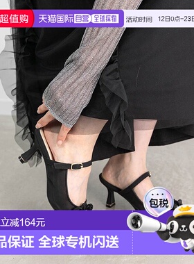 日本直邮RANDA 花卉短款穆勒高跟鞋 单鞋 黑色RA041BW015926