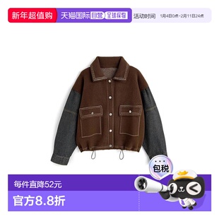 日本直邮日潮 GRL 丹宁拼接撞色缝线针织外套pu68牛仔夹克开衫