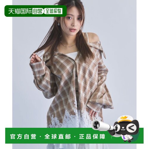日本直邮archives 女装 2WAY露肩格纹衬衫+蕾丝拼接 265160193001
