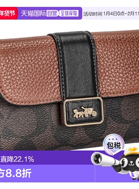 日本直邮 COACH蔻驰经典女士皮革老花深棕二折叠钱包礼物CC060
