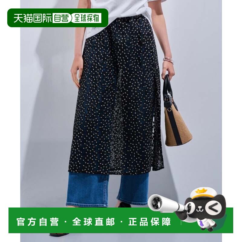 日本直邮INDIVI 蕾丝叠穿波点半身裙 黑色A字裙
