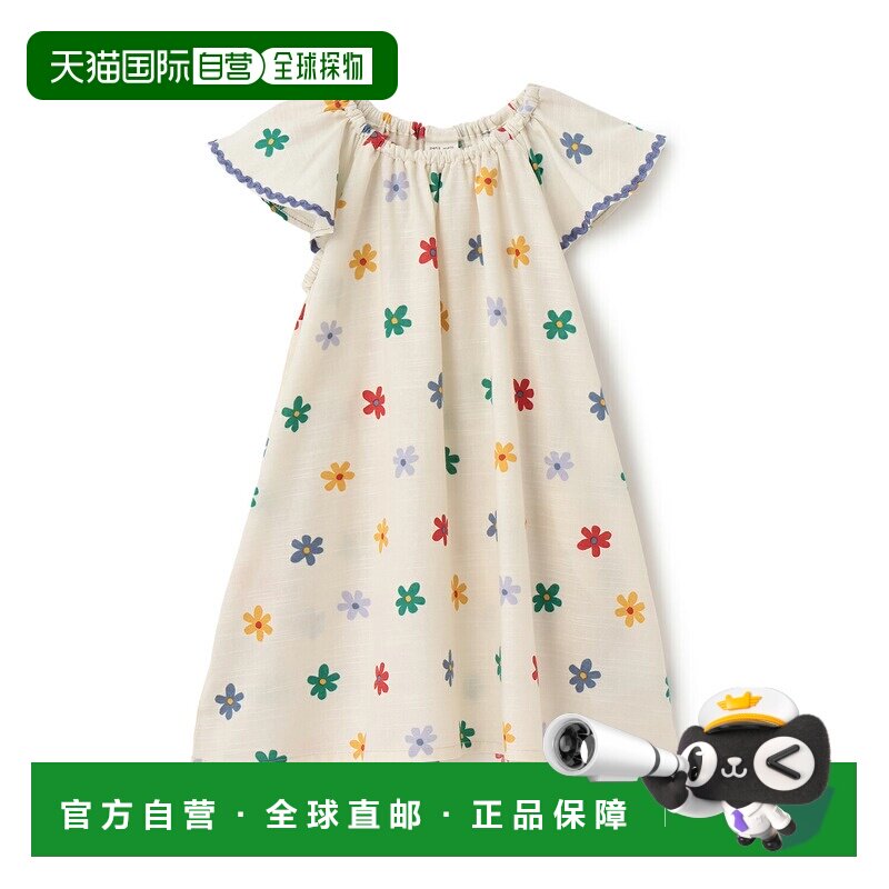 日本直邮petit main品牌官方发货女童棉麻混纺满印短袖连衣裙