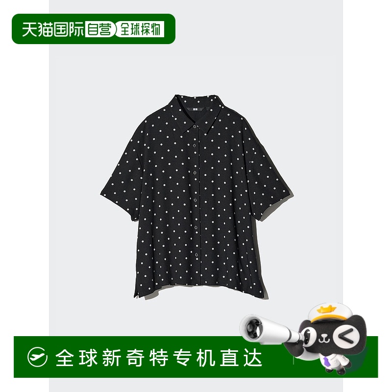 日潮跑腿UNIQLO优衣库 人造丝短袖衬衫 09 BLACK WOMEN L 475643