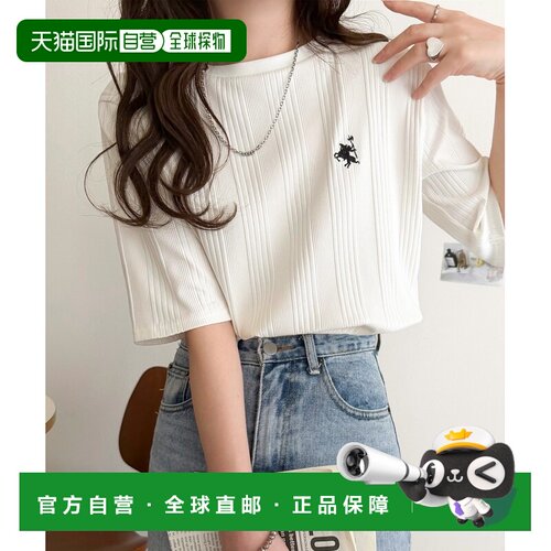 日本直邮classicalelf 女装 有机棉随机罗纹胸绣T恤（短袖） ce12