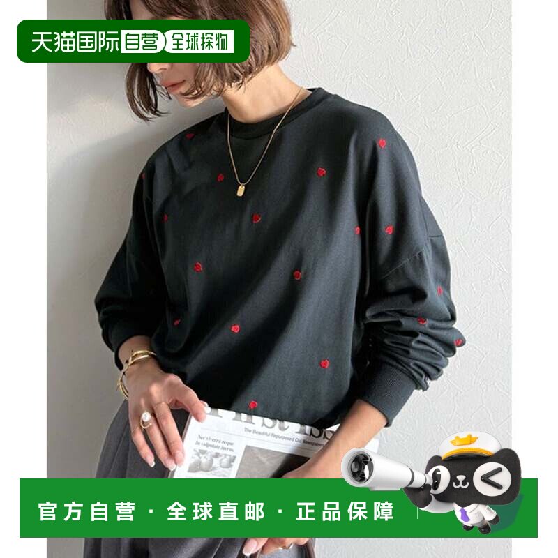 日本直邮JaVa 合作款 可爱融入 袖标迷你爱心满绣长袖T恤 藏青红图片