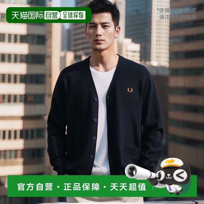 日本直邮FRED PERRY 男士开衫 K9551-795 FW23 开衫 针织 NAVY