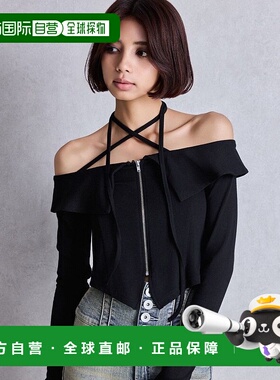 1h可退 日本直邮GYDA 女装修身短款交叉绑带露肩前拉链上衣 07254