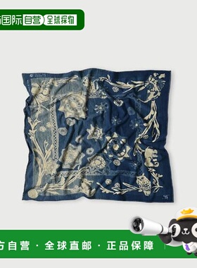 1h可退 日本直邮45R 天竺奇幻乐园印花方巾（靛蓝色）头巾