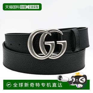 40683 日本直邮GUCCI 古驰 男士 双G扣logo小牛皮黑色百搭腰带皮带
