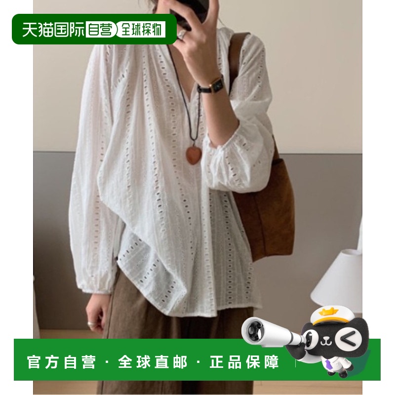 1h可退 日本直邮sorule 女士刺绣V领宽松长袖上衣 SO10125s9新款