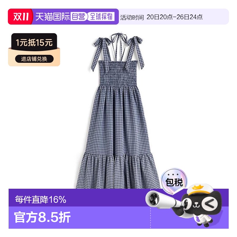 日本直邮日潮 GRL多功能带蝴蝶结肩带格纹连衣裙tg820新款吊带
