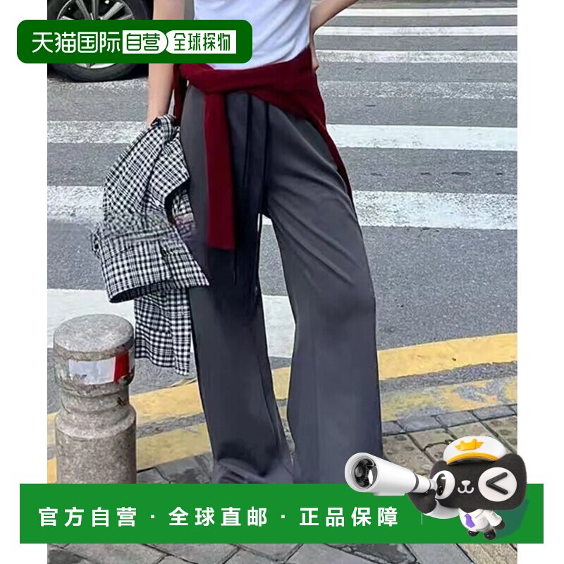 日本直邮蕾丝女士 配色 腰围 直筒 阔腿裤（深灰色）休闲裤