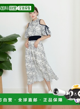 日本直邮日潮 GRL 露肩蝴蝶结花卉喇叭裙日系连衣裙 女装PM586