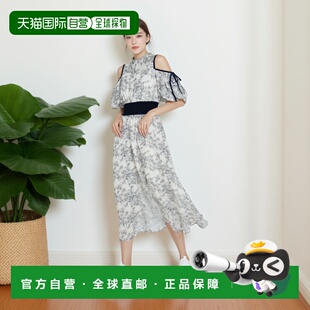 日本直邮日潮 GRL 露肩蝴蝶结花卉喇叭裙日系连衣裙 女装PM586