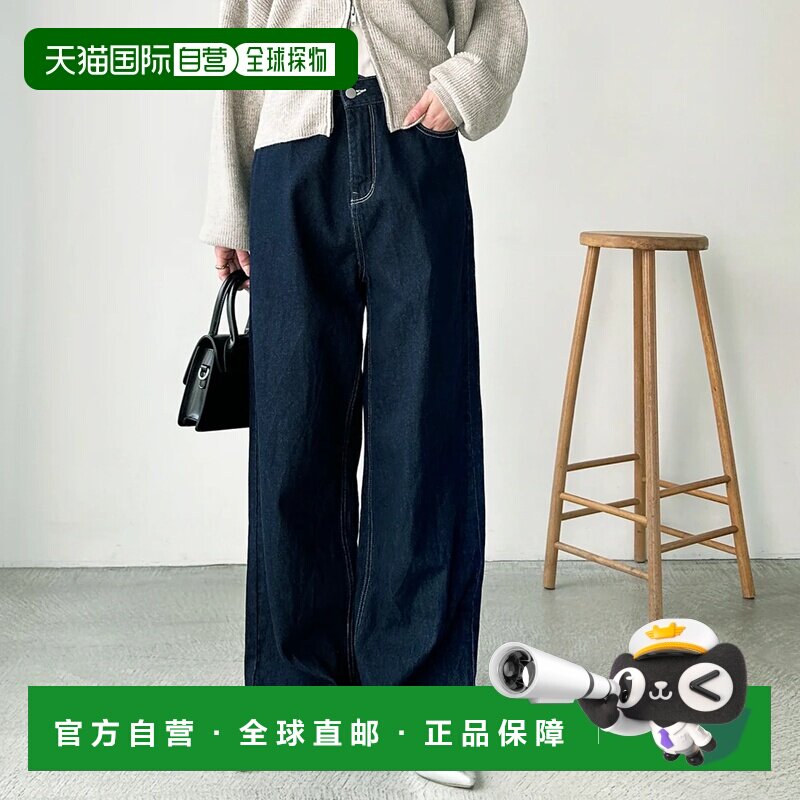 日本直邮GeeRA 显瘦高腰阔腿牛仔裤 直筒裤阔腿裤藏青色