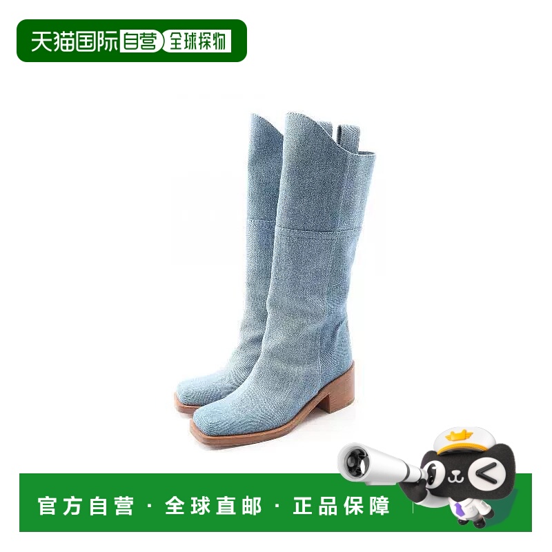 日本直邮中古Chanel香奈儿女B级9新boots靴牛仔布鞋蓝色