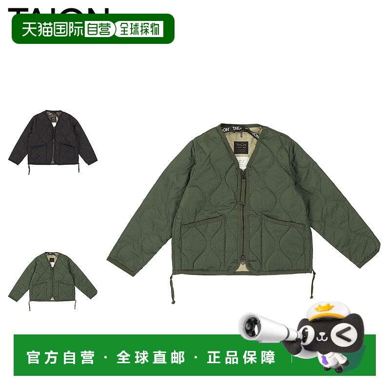日本直邮TAION 羽绒服外套 V 领拉链儿童 V 领拉链羽绒服黑橄榄黑