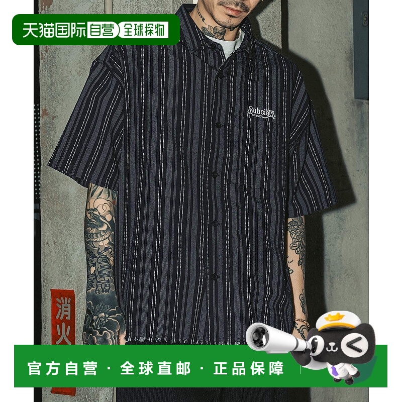 1h可退 日本直邮Subciety 男女同款宽松条纹提花长袖衬衫 1052287