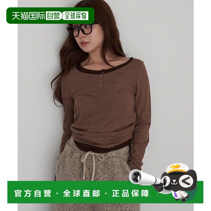 1h可退 日本直邮Ray Cassin 女士U领叠层设计亨利长袖T恤 RCN1052