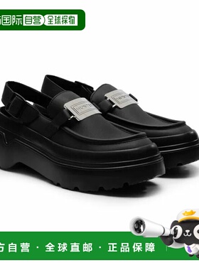 日本直邮Hunter 女士精致厚底金属跟带乐福鞋黑色WFF3102LEA-BLK