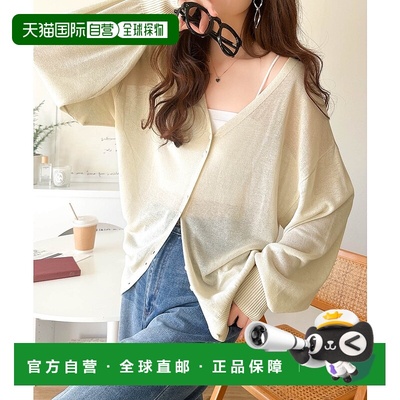 1h可退 日本直邮Classical Elf 女士春夏透视感泡袖V领针织开衫 c