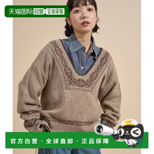 日本直邮羊毛提洛尔风后背丝带V领针织衫