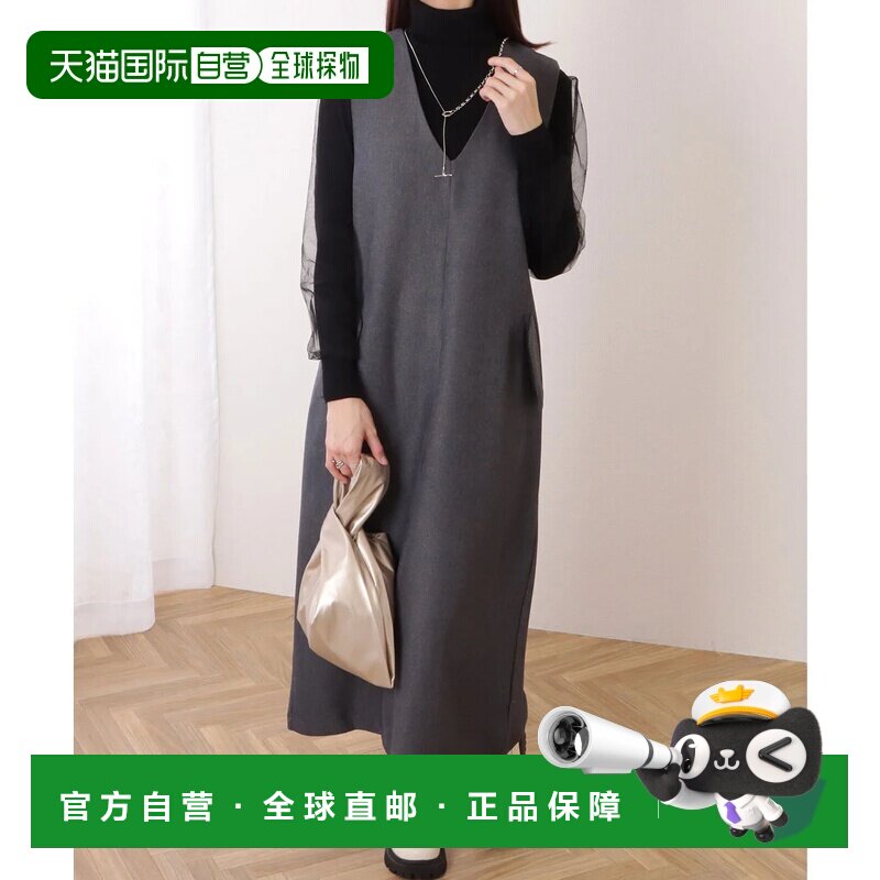 日本直邮蕾丝女士连衣裙 深V领无袖长款（灰色）吊带
