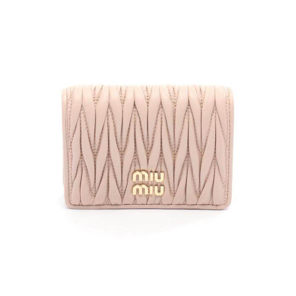 日本直邮中古Miu Miu缪缪女S级99新bi-fold双折羊皮短钱包粉色正
