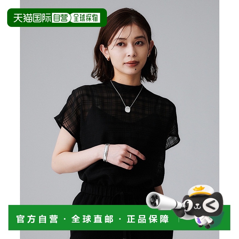 1h可退 日本直邮UNTITLED 女装 透感格纹立领衬衫 法式短袖 设计