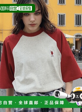 1h可退 日本直邮U.S. POLO ASSN. 男女同款刺绣拉链配色宽松短袖T