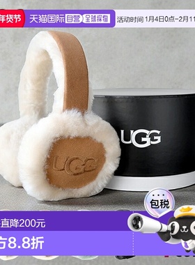 日本直邮UGG 女士羊皮毛耳罩 (20955) - 保暖蓬松饰有品牌标志是