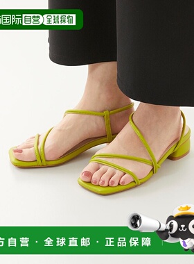 日本直邮Menue 方形鞋头侧边系带低跟凉鞋 ME8623BW02410 黑色