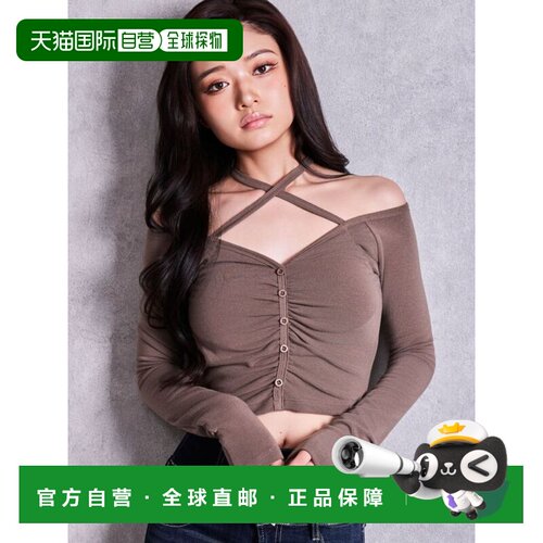 日本直邮GYDA 女装 露肩交叉领前褶修身T恤 07265【付后1h可退】