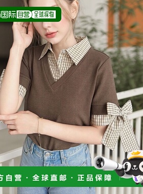 1h可退 日本直邮moment+ 女士 半袖衬衫叠穿感蕾丝边T恤 mt07222