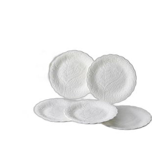 Narumi鸣海 纯白浮雕餐盘 盘子套装17cm 5件套 白色陶瓷骨瓷