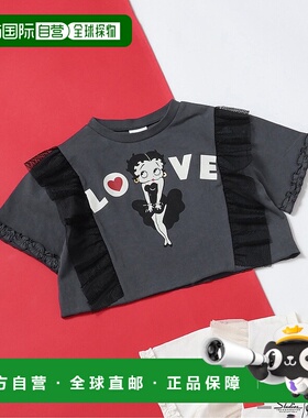 1h可退 日本直邮BETTY BOOP 儿童款爱心印花荷叶边短袖T恤 J20703