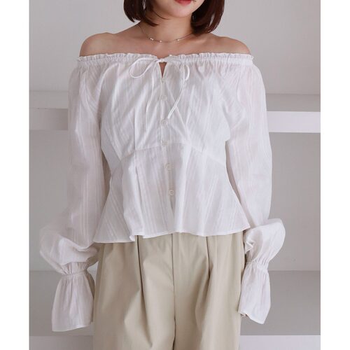 1h可退 日本直邮archives女装刺绣露肩两穿波浪下摆衬衫 26116119