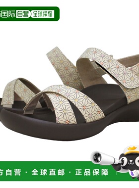 日本直邮RegettaCanoe 日式麻叶图案凉鞋平坡跟后带交叉带低跟CJF