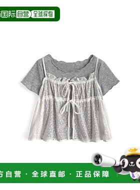 日本直邮日潮 GRL花卉蕾丝背心×T恤套装sd104