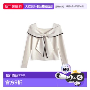日本直邮日潮 GRL 秋冬韩系穿搭 蝴蝶结图案配色针织上衣 lt128