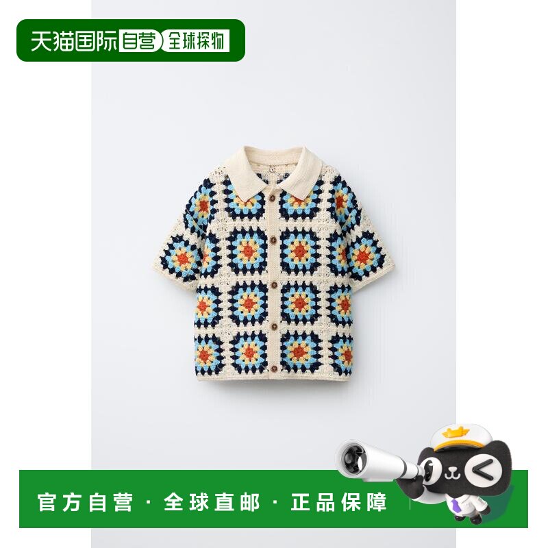 日本直邮Zara钩针编织针织衬衫短袖开衫针织衫