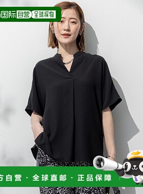 日本直邮23区 弹力乔其纱翻领短袖T恤女装 上衣[234613EW17367]
