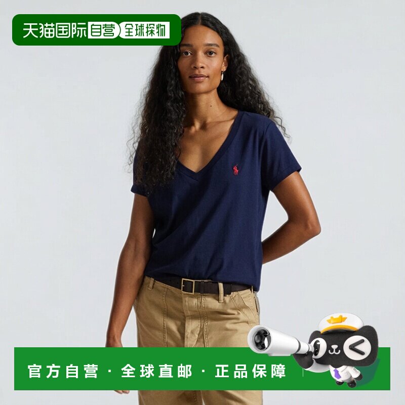 1h可退 日本直邮Polo Ralph Lauren 女士 纯棉V领T恤 左胸马标刺